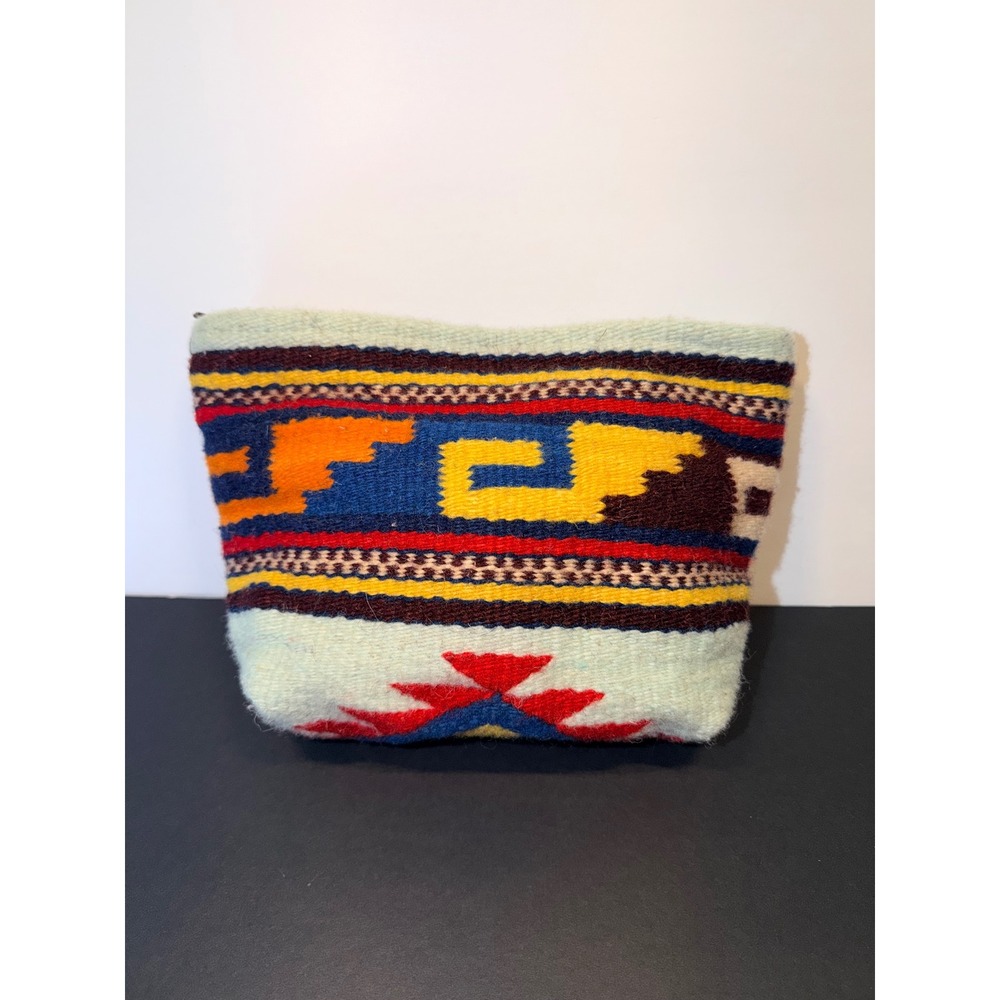 Manos Zapotecas Wool Handwoven Aztec Cosmetic Clutch Bag Geometric Pouch Mexico